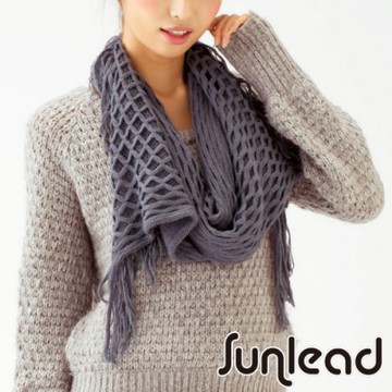 Sunlead 日系格菱紋斜口雙層編織長版防寒保暖圍巾/領巾/脖圍