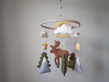 林地嬰兒移動托兒所裝飾、帶麋鹿的森林嬰兒床移動、新生兒禮物