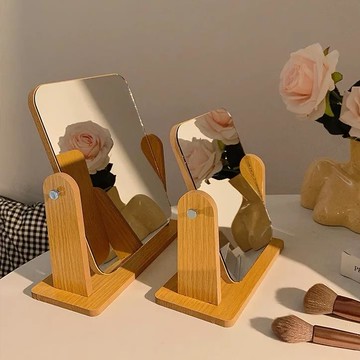 【物美價廉】臺式化妝鏡可翻轉宿舍桌面梳妝鏡簡約家用木質鏡現代復古風鏡子