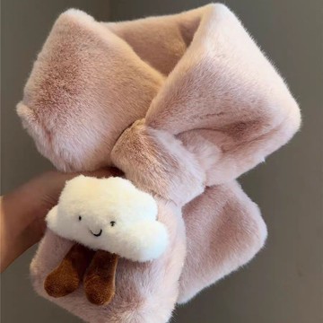 🔥臺灣出貨🔥2025秋冬季毛茸茸圍脖交叉卡通加厚圍巾女士百搭保暖圍脖