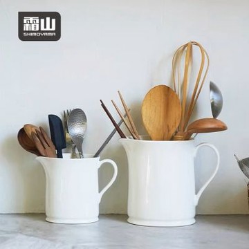 日本霜山 日式復古風陶瓷廚具收納筒/花瓶(附把手)-小款