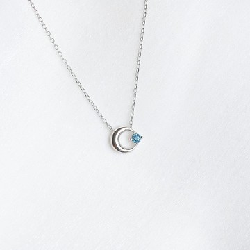 倫敦藍托帕石925純銀星月項鍊