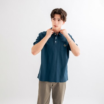 男裝-口袋翻領短袖POLO衫-藏青色