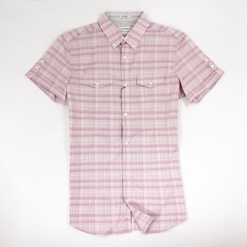 美國百分百【全新真品】Calvin Klein 襯衫 CK 男衣 短袖 上班 休閒 合身 格紋 XS M 粉紅 E237