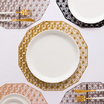 美國Chilewich圓餐墊-36cm萬花筒四入組(四色可選) 經典黑2pcs+香檳粉2pcs