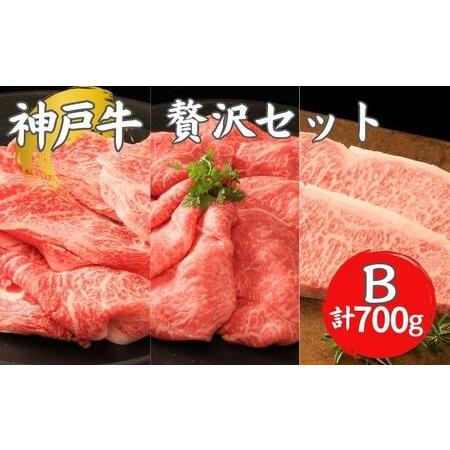 ふるさと納税 神戸牛 贅沢セットB 計700g ローススライス モモスライス サーロインステーキ  ステーキ肉 すき焼き 肉 すきやき しゃぶしゃぶ 肉 .. 兵庫県加西市