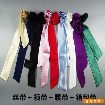 【台灣發貨】韓版長款仿真絲細窄絲巾文藝純色長領巾絲帶小圍巾飄帶 DDEQ