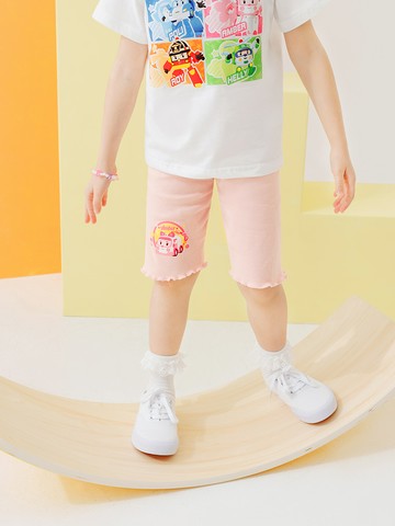 POLI 波力．安寶印花腰鬆緊木耳邊五分內搭褲