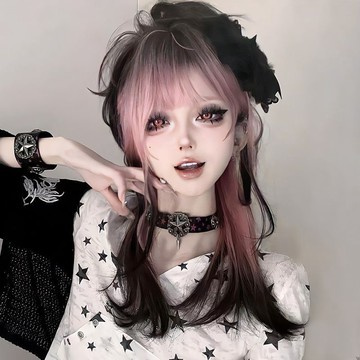 免運🔮萬聖節假髮女長直髮漸變黑粉色亞文化網紅cos自然仿真全頭套式假髮 頭頂補髮片 蓬鬆仿真髮 增髮量 整頂假髮