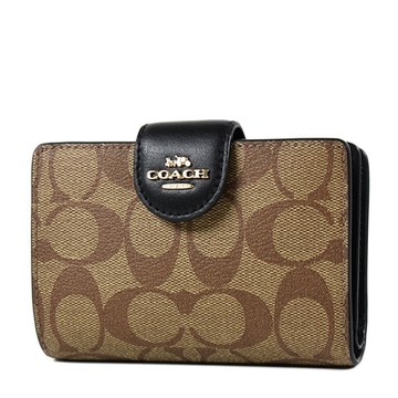COACH 立體馬車緹花LOGO防刮釦式中夾-卡其黑