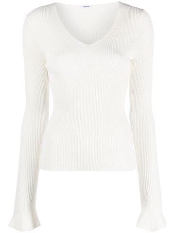 ASPESI - ribbed-knit V-neck top - women - Viscose/Polyamide - 38 - White