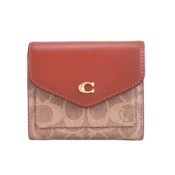 COACH 專櫃款WYN 拼接皮革小型短夾(鞣革褐色)