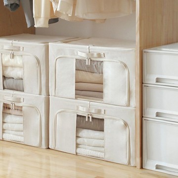 日本霜山 三面開口折疊式衣物收納箱(附透窗)-74L-3入