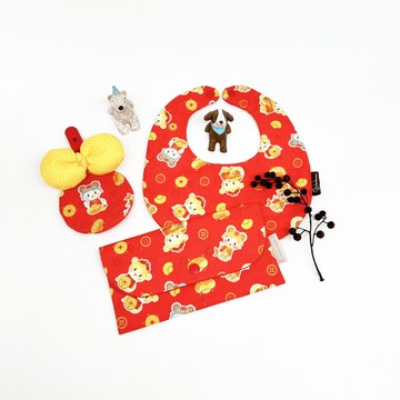 【小熊比比】蛇年蝴蝶結圍兜平安符袋彌月組 利是利是封