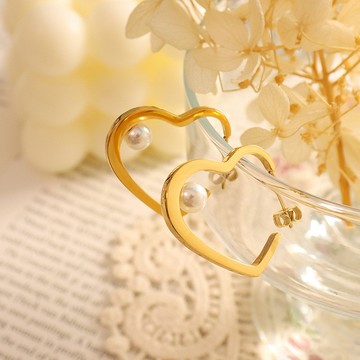 宏雲Hongyun- Xyx-ins復古簡約氣質時尚鈦鋼鍍18k小眾設計感仿珍珠愛心耳環耳飾f246