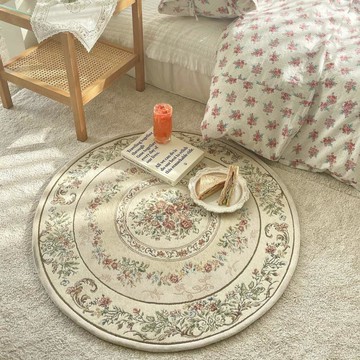 歐式田園風家用客廳圓形地毯 茶幾書房臥室床邊地墊舒適加厚  99購物節
