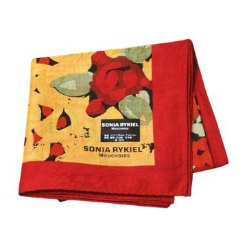 SONIA RYKIEL 日本製紅黃撞色玫瑰印花字母LOGO帕領巾(50CM)