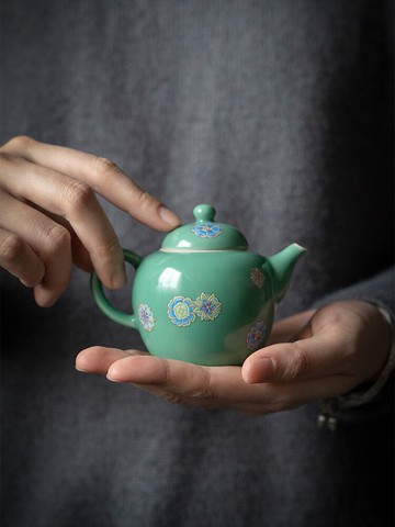 功夫道松石綠茶壺蓋碗套裝禮盒陶瓷小品壺150ml單壺功夫茶泡茶壺