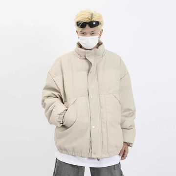 美式立領復古棉服痞帥冬季男女純色簡約棉衣麪包棉襖外套
