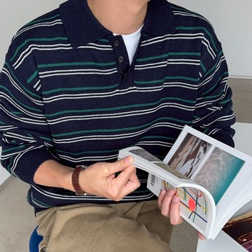 【Metanoia】🇰🇷韓製 翻領條紋針織衣