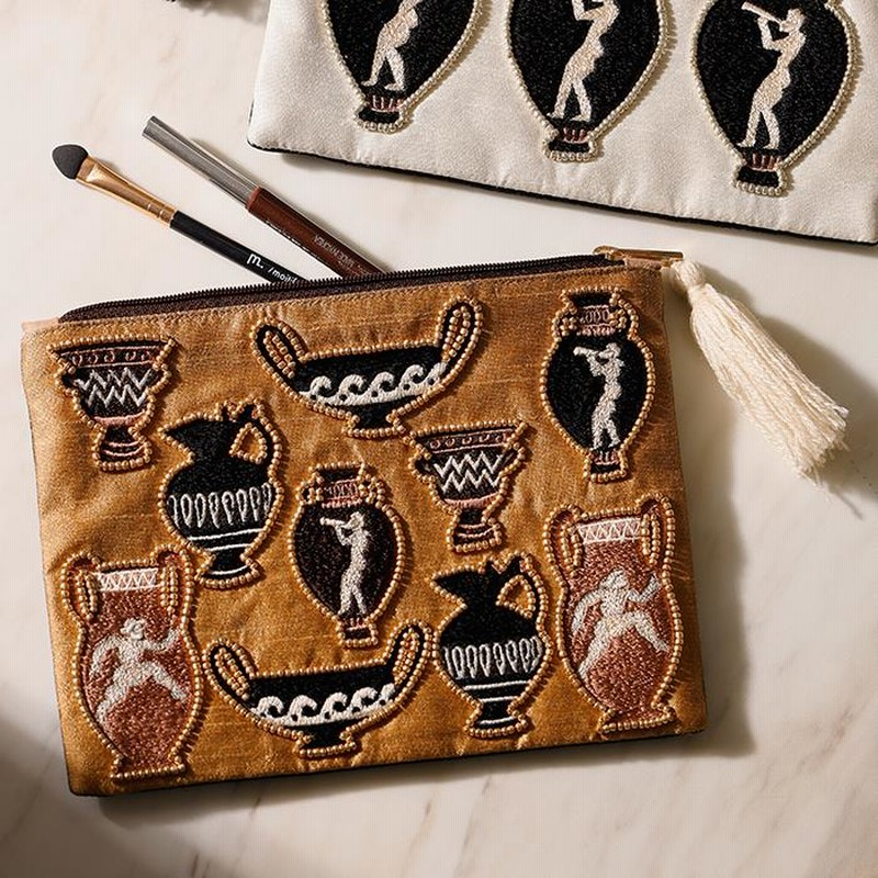 ギリシャ壺刺繍ポーチL 化粧ポーチ インド刺繍 かわいい