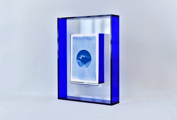 手作 月中獅子山 | 藍框 藍曬畫 連框 自家設計 日本和紙 香港製