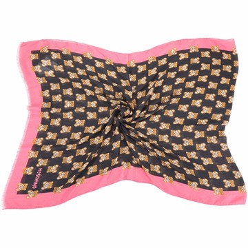 MOSCHINO 滿版泰迪熊莫代爾絲混紡黑底粉框披肩/圍巾