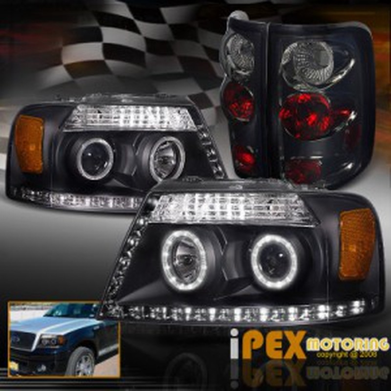 アニメショート ヘッドライト 2004-2008フォードF150 STXルーフキャブランプクロームヘッドランプテールランプLEDハローリング  2004-2008 Fo