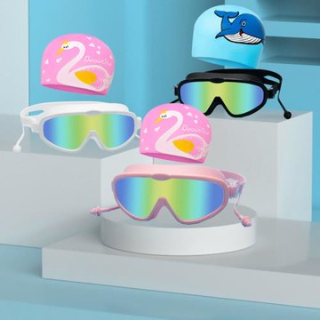 兒童泳鏡防水防霧高清游泳眼鏡大框男女童游泳鏡泳帽套裝潛水裝備