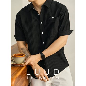 LUUD 時尚潮流帥氣單穿襯衫男萊賽爾透氣襯衣泡泡肌理感紋理短袖