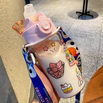 吸管杯大人水杯簡約清新森系學生杯子女可愛少女刻度玻璃杯女便攜