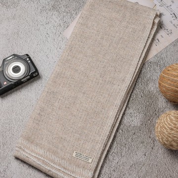 【窄版】喀什米爾羊毛圍巾 無染原色淺褐斜紋 脖圍 手工機織