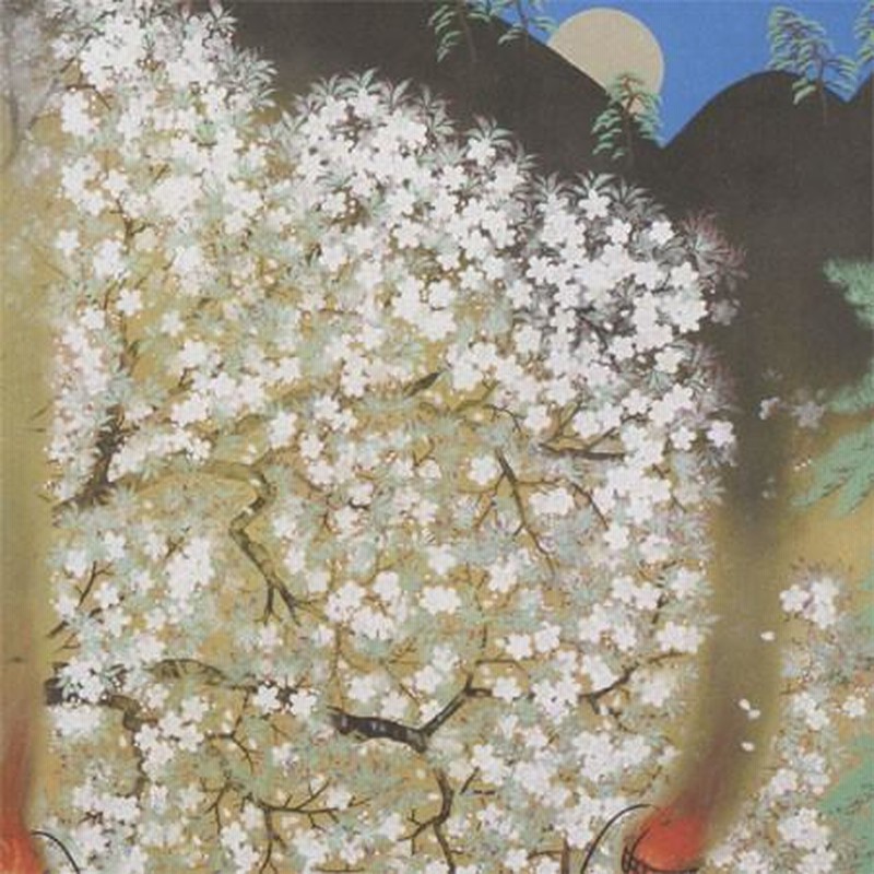 横山大観 絵画 夜桜（左隻） 【複製】【美術印刷】【巨匠】【横長 