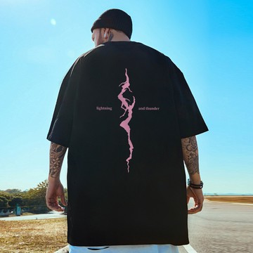 美式 復古 閃電鳴 短袖t恤 男 潮牌  ins 個性 印花t恤  夏季 新款 半袖 圓領  短袖男生（D2157）