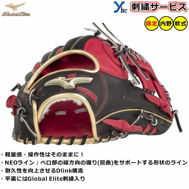 刺繍サービス 軟式グローブ 内野手用 ミズノ グローバルエリート 刺繍サービス 軟式グローブ 内野手用 ミズノ グローバルエリート