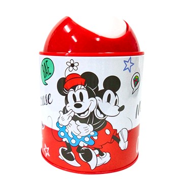 收納王妃 歡樂垃圾桶 馬口鐵PP材質  直徑13 x 18cm  米奇米妮 紅色 + 白色