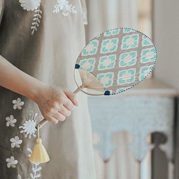 GOING HOME中國古風雙面布面團扇日式和風夏季可愛圓形流蘇小扇子