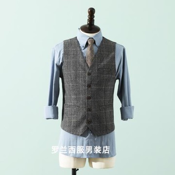 復古馬甲男正裝西裝男小馬甲婚禮伴郎格子條紋浴血黑幫剃刀黨西服