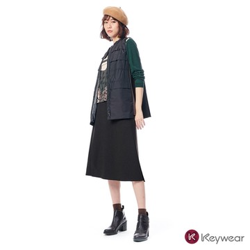 KeyWear奇威名品 不對稱摺線造型裙-深咖啡色