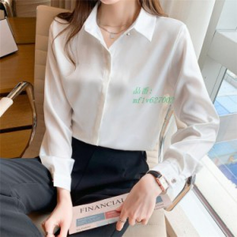 シャツ ブラウス サテン比翼シャツ 長袖 シフォン 白シャツ 大きいサイズ 白ブラウス レディース 通販 Lineポイント最大1 0 Get Lineショッピング