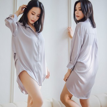 前男友 絲滑緞面襯衫睡衣 C069 (香芋紫)