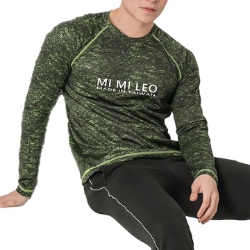 MI MI LEO 台灣製 男款竹炭科技機能薄長袖 登山衣 運動休閒服 深色款  L  黑綠