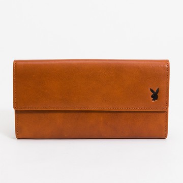 PLAYBOY - 翻蓋長夾  Leather系列 - 咖色/532-9502-60-3