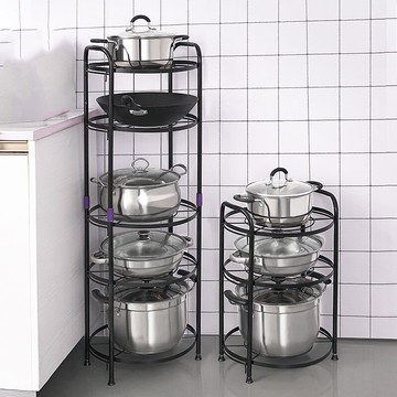 置物架落地ins風圓形白色五層廚房家用 多功能層架收納架鍋架
