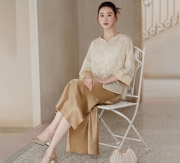 【亮片刺繡】新中式復古中國風 對襟盤扣上衣/半裙