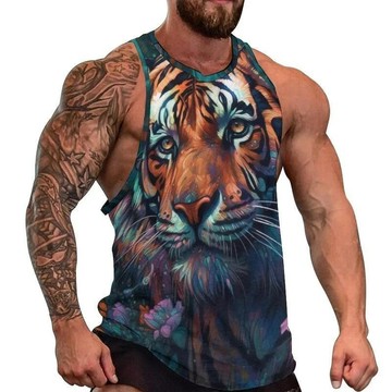 新品【夏季】吊帶坦克運動男裝吊嘎3D老虎印花背心健身肌肉服裝男士夏季街頭籃球背心