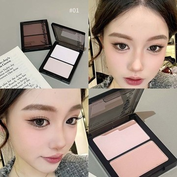 小紅書爆款💕HERORANGE啞面雙拼盤 乾溼兩用 自然 提亮 定妝粉餅 高光 修容 腮紅一體