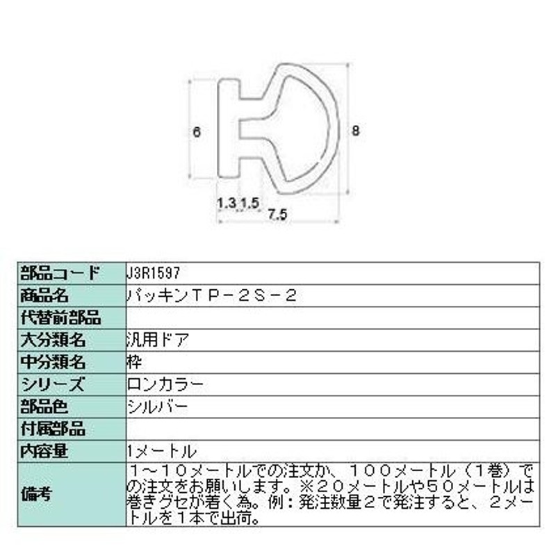 パッキン J3R1597 TP-2S-2 シルバー 1m単位切り売り LIXIL リクシル TOSTEM トステム ※最大10mまで 通販  LINEポイント最大0.5%GET | LINEショッピング