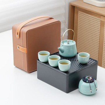 便攜式旅行功夫茶具套裝提梁壺陶瓷泡茶壺快客一壺四杯商務小禮品