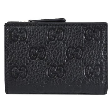 GUCCI Jumbo GG 大雙G LOGO壓紋皮革扣式零錢短夾(黑)